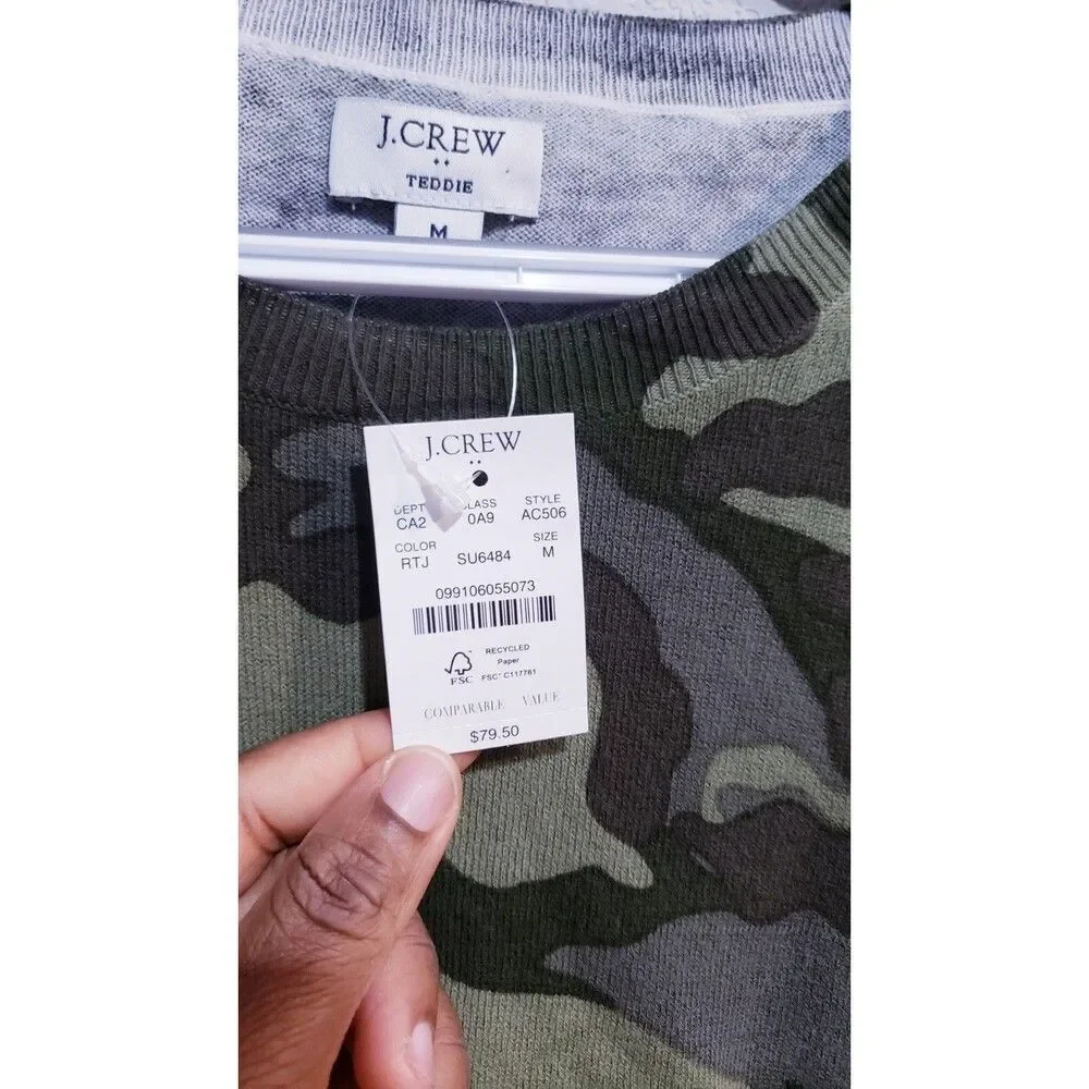 NWT J Crew Camo Teddie Lightweight Sweater Size M Jenna Camo Green 969 AC506
